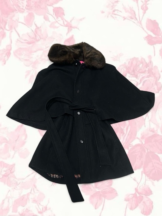Betsey Johnson Jackets & Blazers - Betsey Johnson Black Coat with Pink Label and Brown Fur Trim